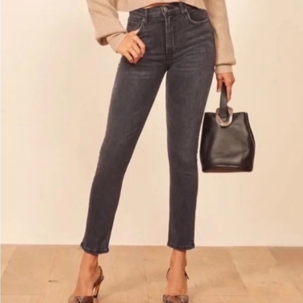 Reformation High Rise Ankle Jeans Avalon Black Solid Size 24